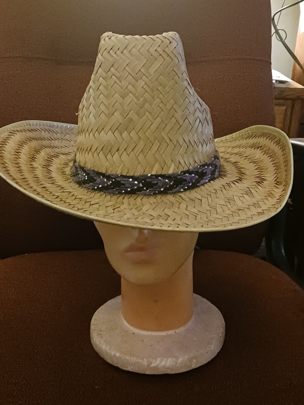 Woven Straw Cowboy Hat with Decorative Braid